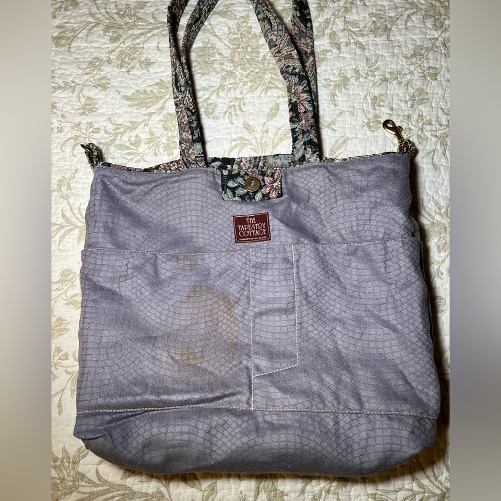 Vintage 90s Floral Tapestry Carpet Tote Bag Handbag Cottagecore Grannycore - Picture 12 of 13